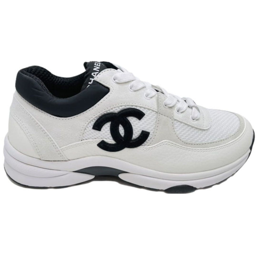 Chanel Low Top CC Trainer White Silver