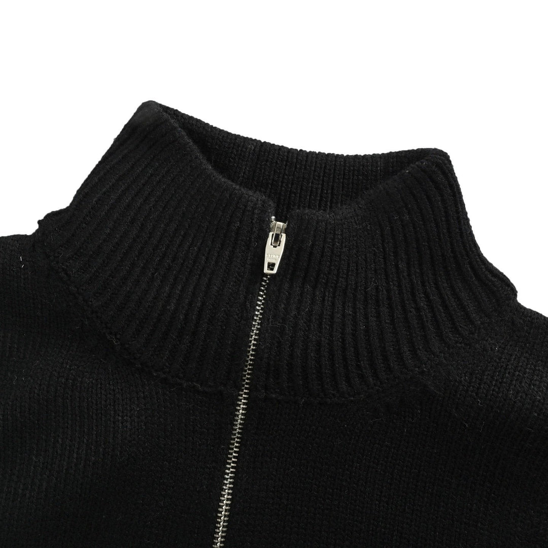 Celine Logo-Embroidered Wool &amp; Cashmere Blend Half Zip Black