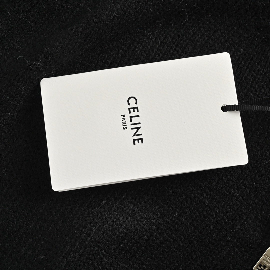 Celine Logo-Embroidered Wool &amp; Cashmere Blend Half Zip Black