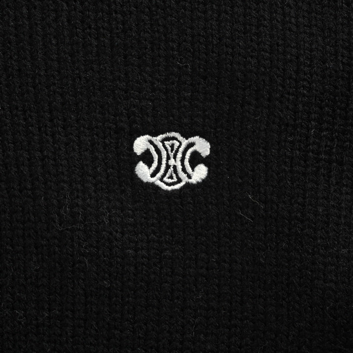 Celine Logo-Embroidered Wool &amp; Cashmere Blend Half Zip Black