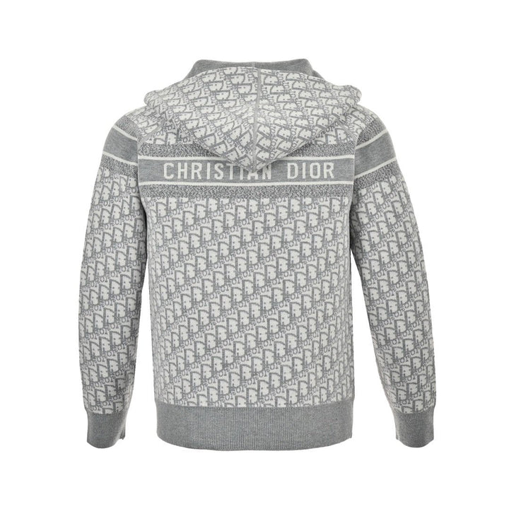 Dior Reversible Printed Cashmere Zip Hoodie Grey