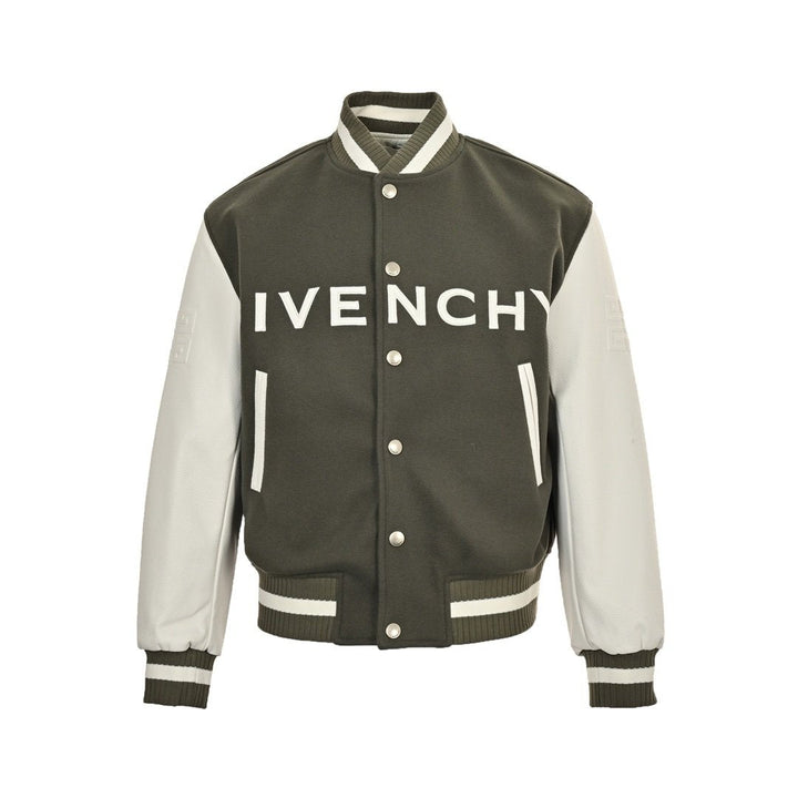 Givenchy Logo Jacket Varsity Jack In White Green Leather