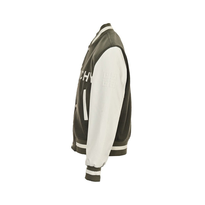 Givenchy Logo Jacket Varsity Jack In White Green Leather