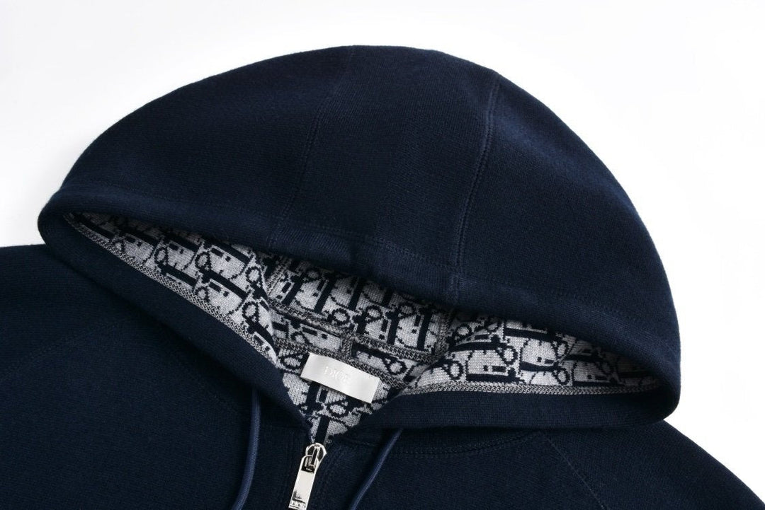 Dior Cashmere Hooded Jacket Navy  Blue